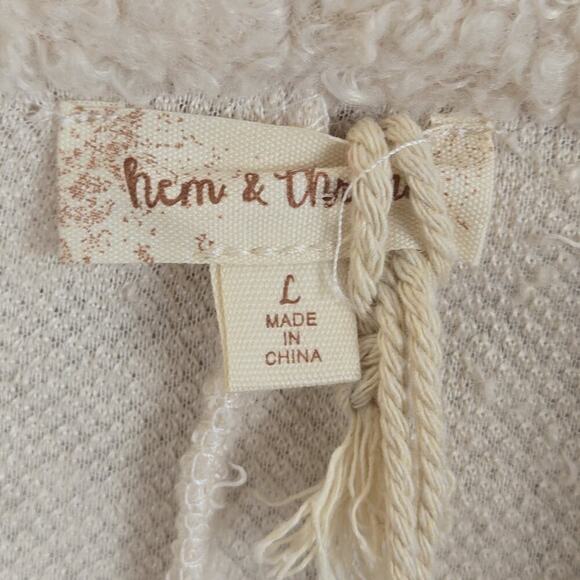 Hem & Thread Soft Sherpa Open Vest Ivory W Black Piping NWT Large LAGENLOOK BOHO - Picture 4 of 7